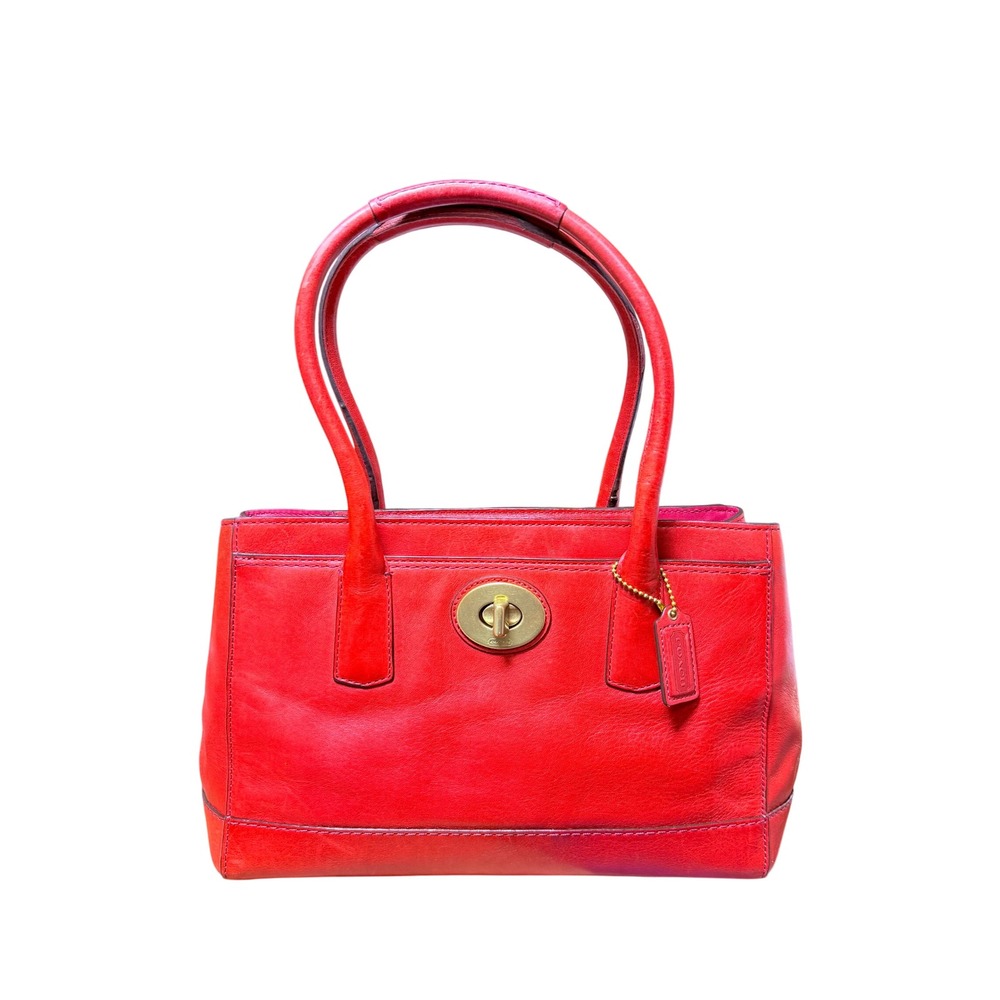 Coach Hampton Legacy Red Leather Satchel Bag 12482 Turnlock Vintage Tote - Picture 1 of 9